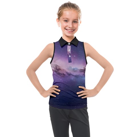 Cosmic Dreamscape Print (ai) Black Backgrond Kids  Sleeveless Polo T-shirt by dflcprintsclothing