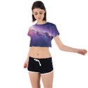 Cosmic Dreamscape Print (ai) Black Backgrond Tie Back Short Sleeve Crop T-Shirt View1