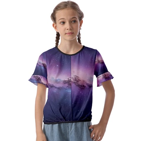 Cosmic Dreamscape Print (ai) Black Backgrond Kids  Cuff Sleeve Scrunch Bottom T-shirt by dflcprintsclothing