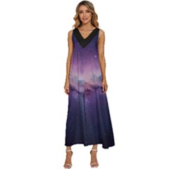 Cosmic Dreamscape Print (ai) Black Backgrond V-neck Sleeveless Wide Leg Pants Overalls by dflcprintsclothing