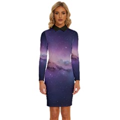 Cosmic Dreamscape Print (ai) Black Backgrond Long Sleeve Shirt Collar Bodycon Dress by dflcprintsclothing