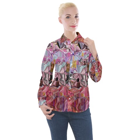 Marbling Blend  Women s Long Sleeve Pocket Shirt by kaleidomarblingart