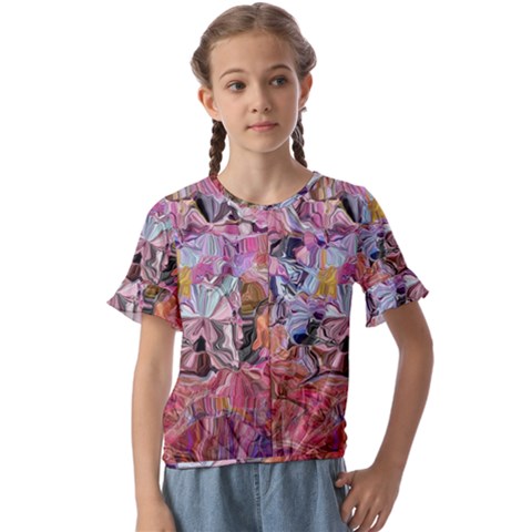 Marbling Blend  Kids  Cuff Sleeve Scrunch Bottom T-shirt by kaleidomarblingart