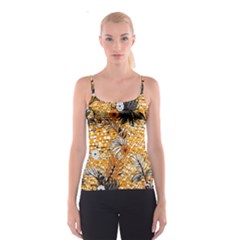 Leaf Yellow Point Flower White Spaghetti Strap Top by Grandong