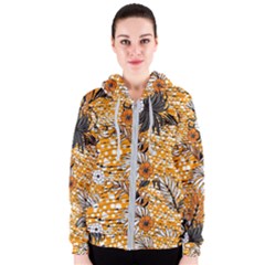 Leaf Yellow Point Flower White Women s Zipper Hoodie by Grandong