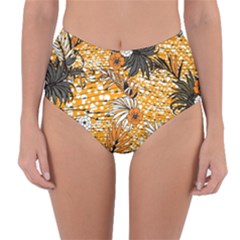 Leaf Yellow Point Flower White Reversible High-waist Bikini Bottoms