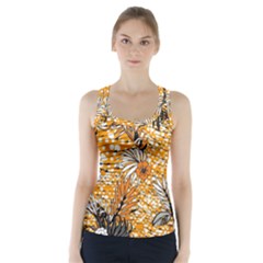 Leaf Yellow Point Flower White Racer Back Sports Top by Grandong