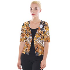 Leaf Yellow Point Flower White Cropped Button Cardigan by Grandong