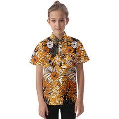 Leaf Yellow Point Flower White Kids  Short Sleeve Shirt by Grandong