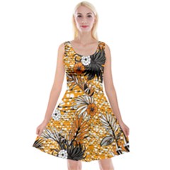 Leaf Yellow Point Flower White Reversible Velvet Sleeveless Dress