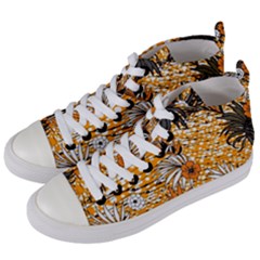 Leaf Yellow Point Flower White Women s Mid-top Canvas Sneakers by Grandong