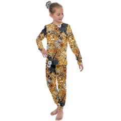 Leaf Yellow Point Flower White Kids  Long Sleeve Set 