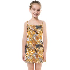 Leaf Yellow Point Flower White Kids  Summer Sun Dress by Grandong