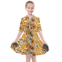 Leaf Yellow Point Flower White Kids  All Frills Chiffon Dress by Grandong