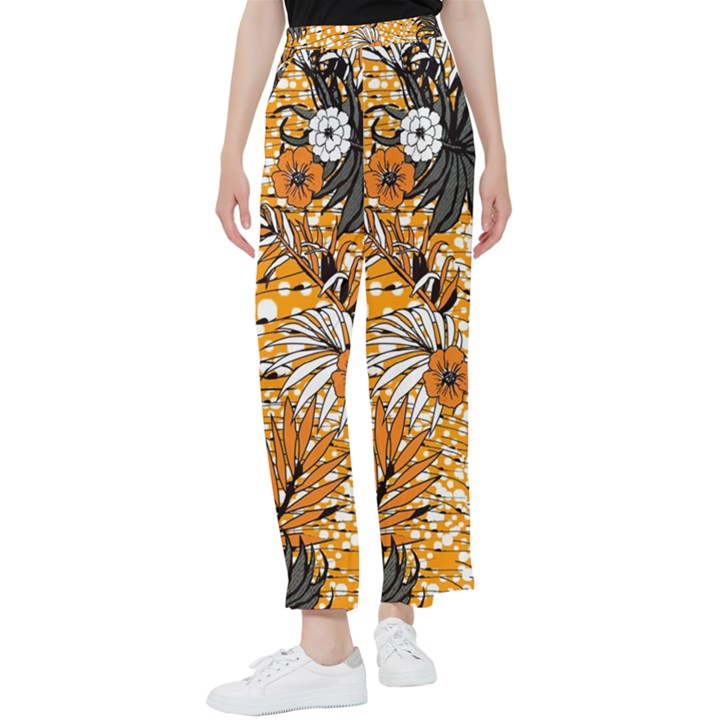 Leaf Yellow Point Flower White Women s Pants 