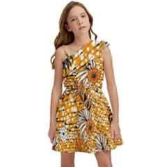 Leaf Yellow Point Flower White Kids  One Shoulder Party Dress by Grandong