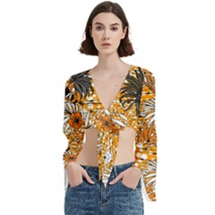 Leaf Yellow Point Flower White Trumpet Sleeve Cropped Top