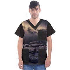 Stellar Dreamscape (ai&human) Men s V-neck Scrub Top