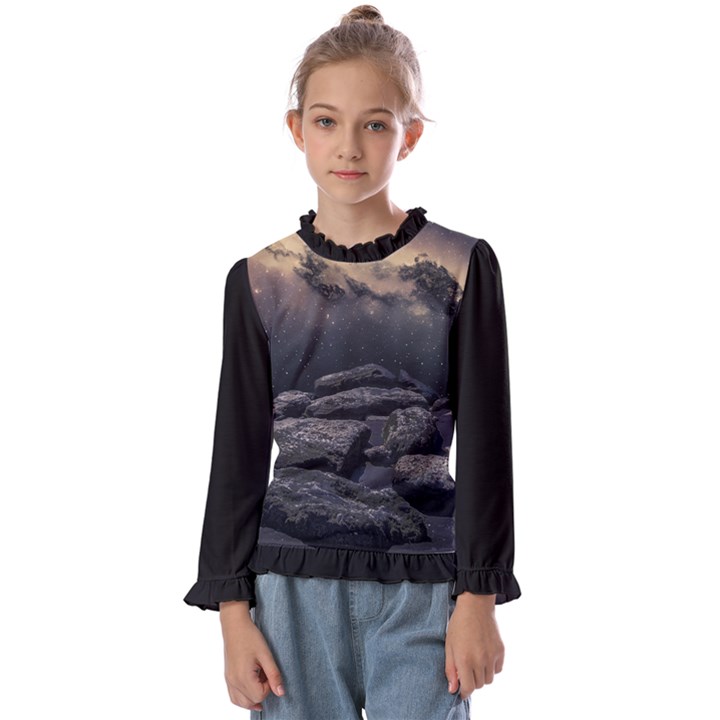 Stellar Dreamscape (AI&Human) Kids  Frill Detail T-Shirt