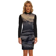 Stellar Dreamscape (ai&human) Long Sleeve Shirt Collar Bodycon Dress by dflcprintsclothing