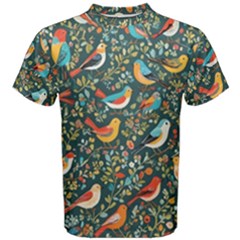 Birds Pattern Flowers Whimsical Men s Cotton T-shirt by Salmanaz77