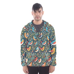 Birds Pattern Flowers Whimsical Men s Hooded Windbreaker