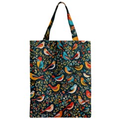 Birds Pattern Flowers Whimsical Zipper Classic Tote Bag