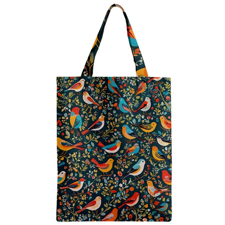 Birds Pattern Flowers Whimsical Zipper Classic Tote Bag