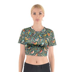 Birds Pattern Flowers Whimsical Cotton Crop Top by Salmanaz77