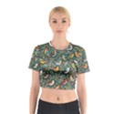 Birds Pattern Flowers Whimsical Cotton Crop Top View1