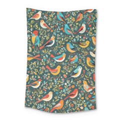 Birds Pattern Flowers Whimsical Small Tapestry