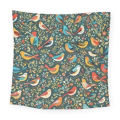 Birds Pattern Flowers Whimsical Square Tapestry (large)