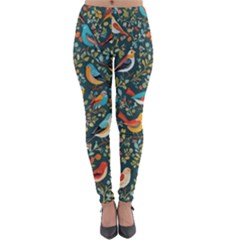 Birds Pattern Flowers Whimsical Lightweight Velour Leggings