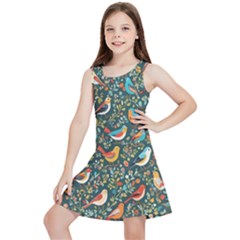 Birds Pattern Flowers Whimsical Kids  Lightweight Sleeveless Dress by Salmanaz77