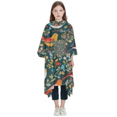 Birds Pattern Flowers Whimsical Kids  Hooded Rain Ponchos