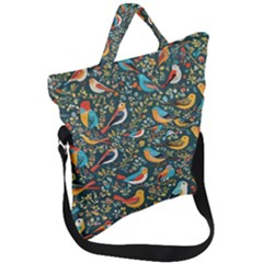 Birds Pattern Flowers Whimsical Fold Over Handle Tote Bag by Salmanaz77