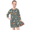 Birds Pattern Flowers Whimsical Kids  Quarter Sleeve Shirt Dress View1