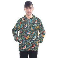 Birds Pattern Flowers Whimsical Men s Half Zip Pullover