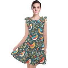 Birds Pattern Flowers Whimsical Tie Up Tunic Dress by Salmanaz77