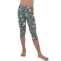 Birds Pattern Flowers Whimsical Kids  Lightweight Velour Capri Leggings  by Salmanaz77