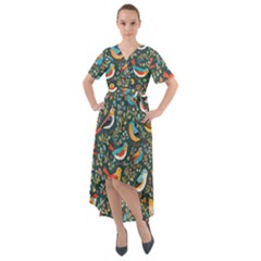 Birds Pattern Flowers Whimsical Front Wrap High Low Dress by Salmanaz77