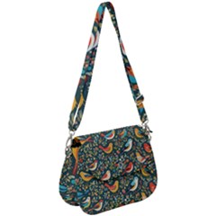 Birds Pattern Flowers Whimsical Saddle Handbag by Salmanaz77