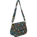 Birds Pattern Flowers Whimsical Saddle Handbag View1