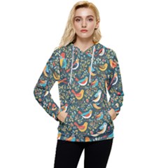 Birds Pattern Flowers Whimsical Women s Lightweight Drawstring Hoodie