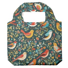 Birds Pattern Flowers Whimsical Premium Foldable Grocery Recycle Bag by Salmanaz77