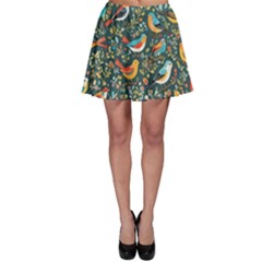 Birds Pattern Flowers Whimsical Skater Skirt by Salmanaz77