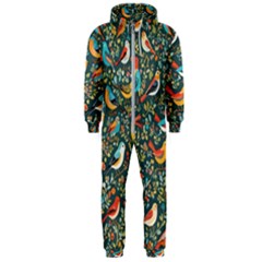 Birds Pattern Flowers Whimsical Hooded Jumpsuit (men)