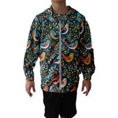 Birds Pattern Flowers Whimsical Kids  Hooded Windbreaker