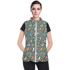 Birds Pattern Flowers Whimsical Women s Puffer Vest