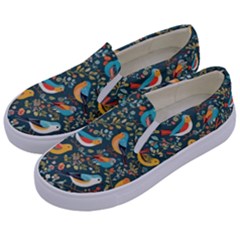 Birds Pattern Flowers Whimsical Kids  Canvas Slip Ons by Salmanaz77